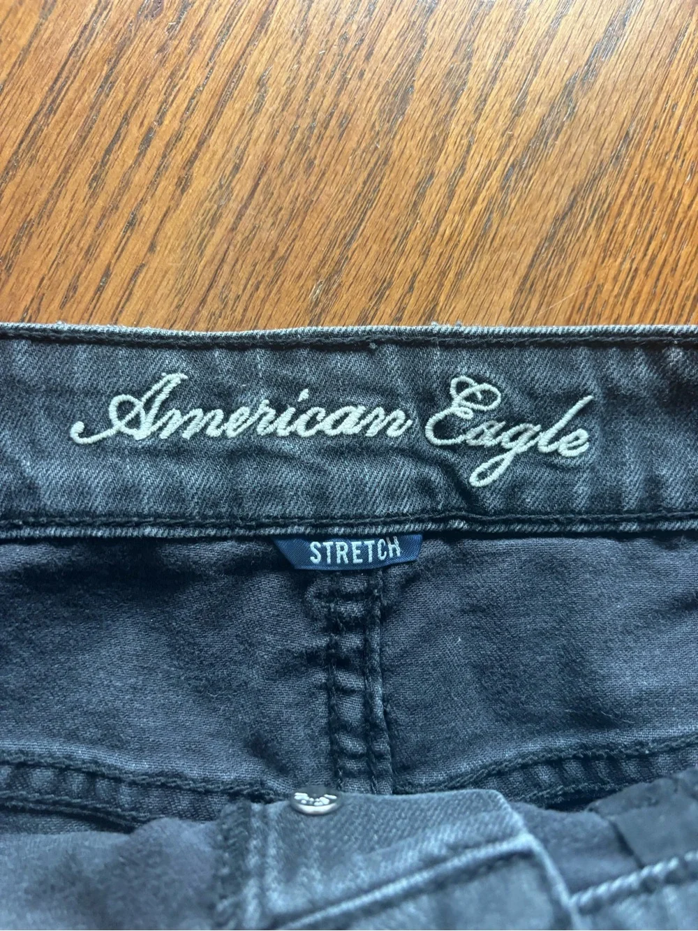 Y2K American Eagle low rise denim micro mini skirt black stretch size 8